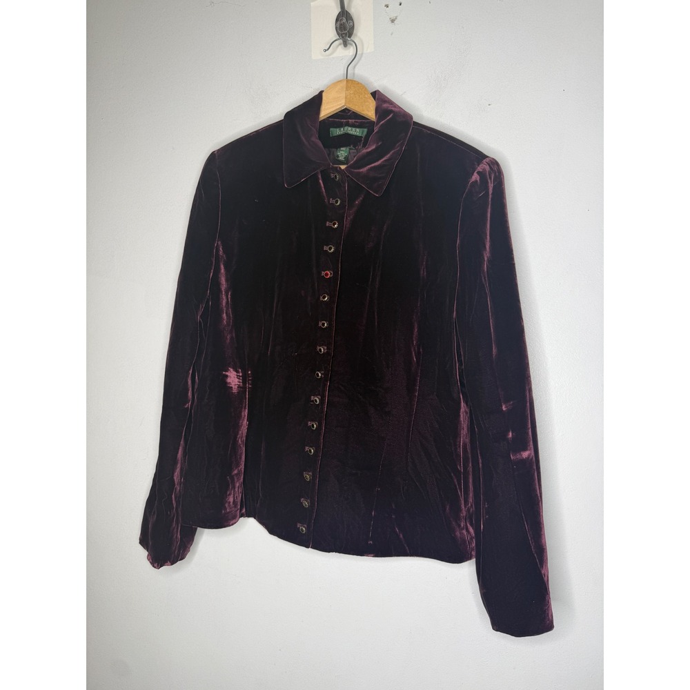 Lauren Ralph Lauren Plum Purple Silk Blend Velvet Button Down blazer got 14